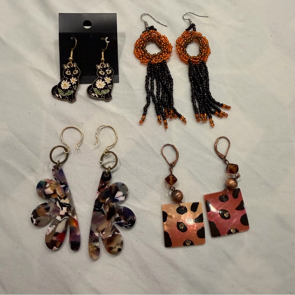 Orange and Black Beaded Fringe‎ Earrings - Bold Statement Drop Earrings